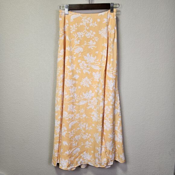 Abercrombie & Fitch Long Maxi Wrap Skirt Womens S Boho Orange Floral Slit Beach - Picture 16 of 16
